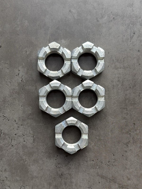 Гайка корончатая, прорезная низкая М30х1,5 ГОСТ 5919-73, класс прочности 10, покрытие цинк